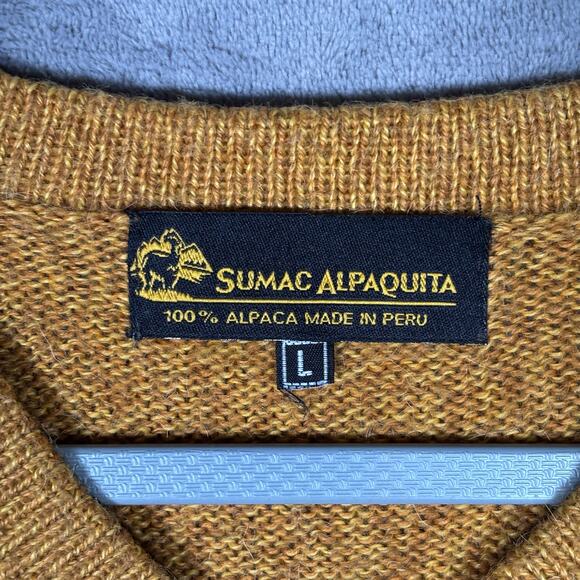 Sumac Alpaquita 100% Alpaca V-Neck Sweater Men’s L Mustard Gold - Picture 3 of 3
